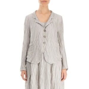 GRIZAS Evergreen Short Crinkled Cream Silk Jacket Architectural Lagenlook Medium